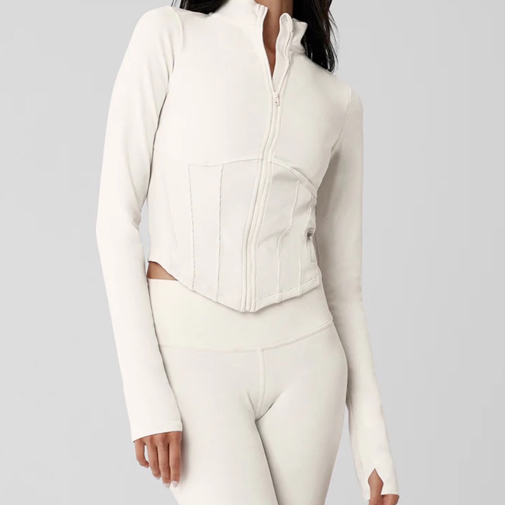 Alo Yoga Airbrush Corset Full Zip Jacket Ivory XS - Picture 1 of 14